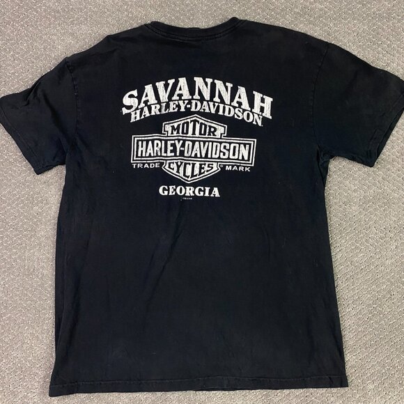 Harley Davidson Motorcycles T Shirt Skull Savannah Georgia Men's XL Fits Large - Picture 2 of 12